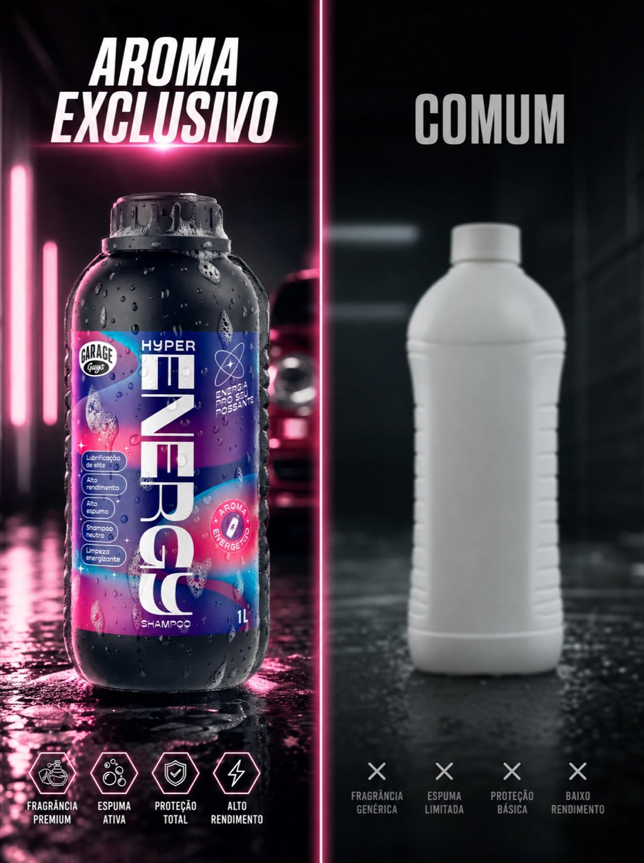 Comparação entre Hyper Energy e shampoo comum